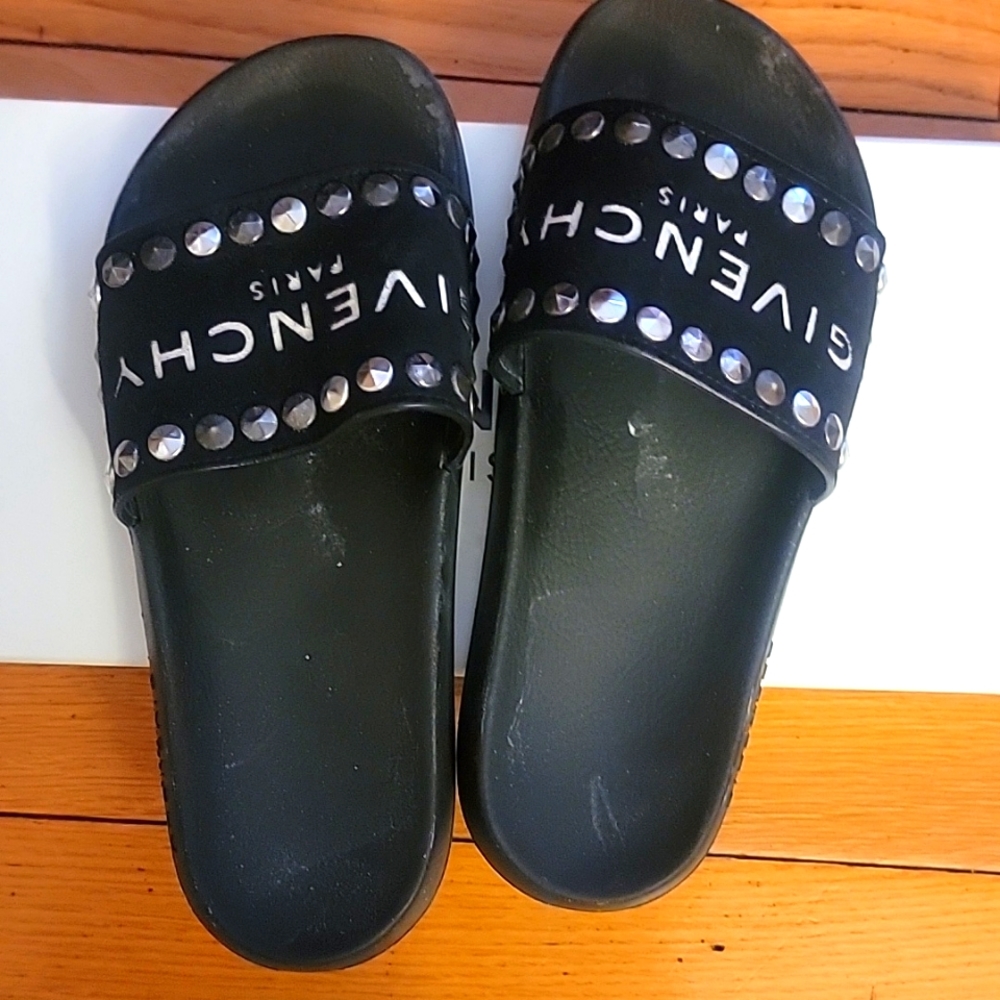 Size 7 Givency suede black slides with silver studs